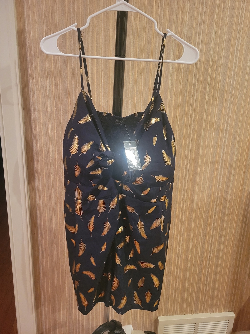 Navy Gold-Feather Cami Romper NWT 2X